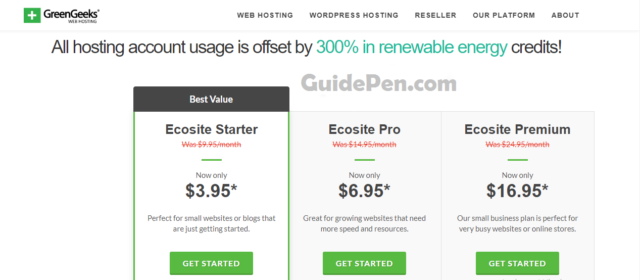 Greengeeks web hosting plans pricing
