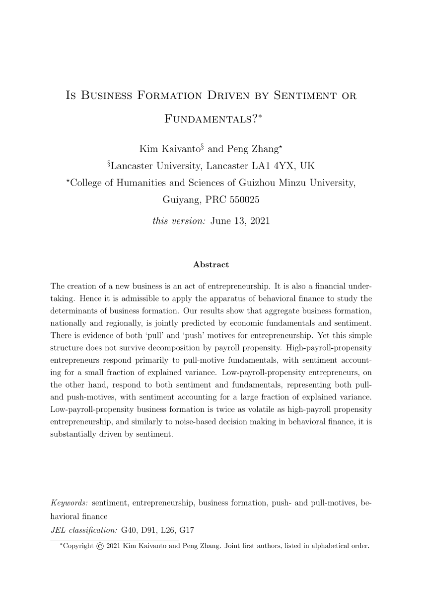 Is Business Formation Driven by Sentiment Or Fundamentals
